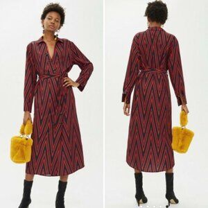 Top Shop Blue and Red Chevron Button Front Midi Dress Sz. 2